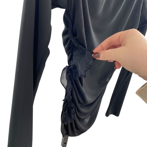 Y2K Dolce & Gabbana Long Sleeve Ruffle Side Top Black Semi Sheer Going Out Shirt - Picture 3 of 13
